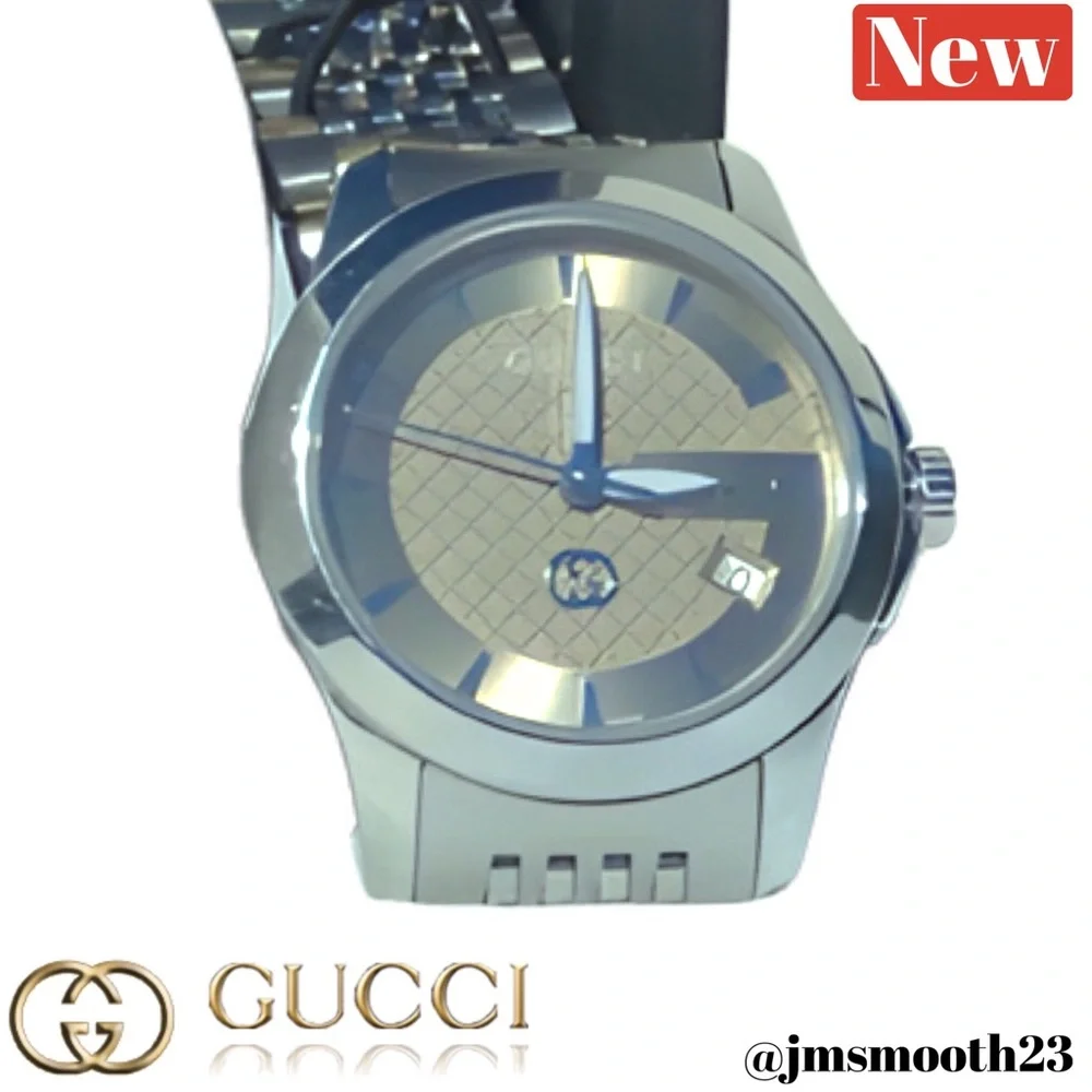 🆕 Gucci G-Timeless Stainless Steel Watch Tan & Silver - Picture 10 of 16